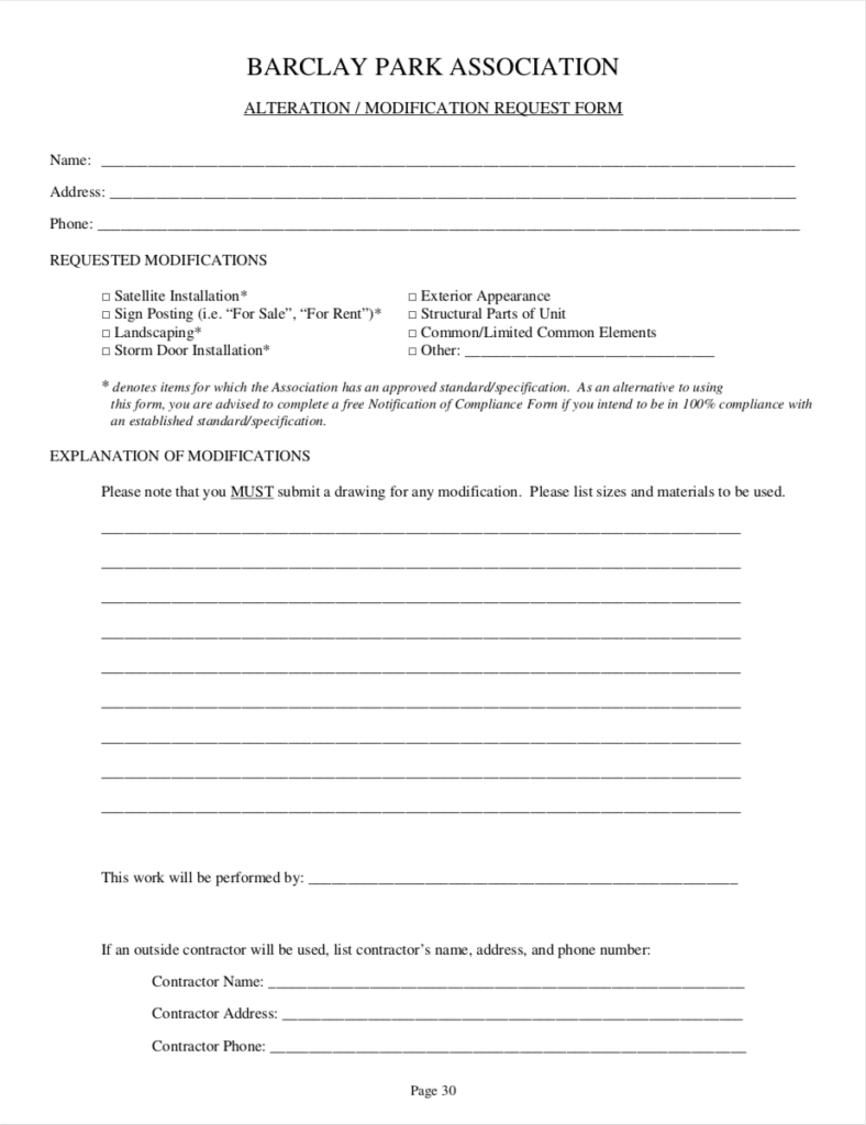 Alterations and Modifications Request form